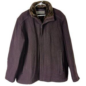Marc New York Mens Wool Blend Fur Trim Jacket Vintage Winter Coat Size XL Brown
